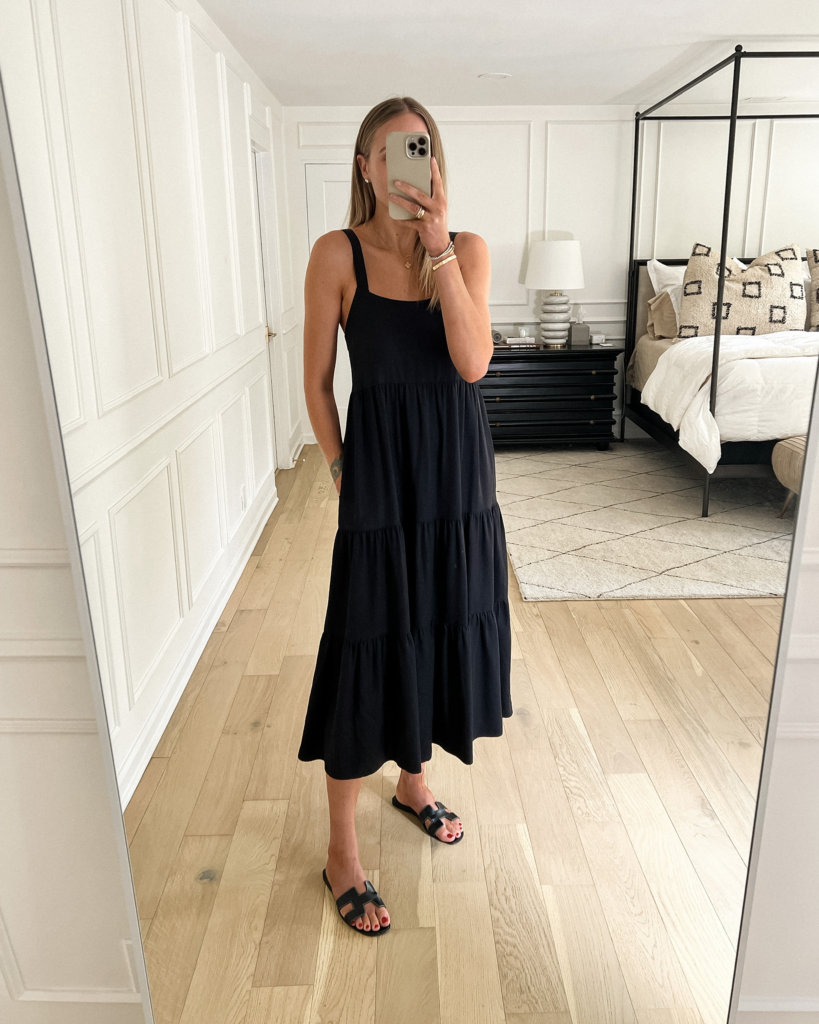 Fashion Jackson Wearing Amazon Fashion The Drop Black Tiered Maxi Dress Black Hermes Sandals