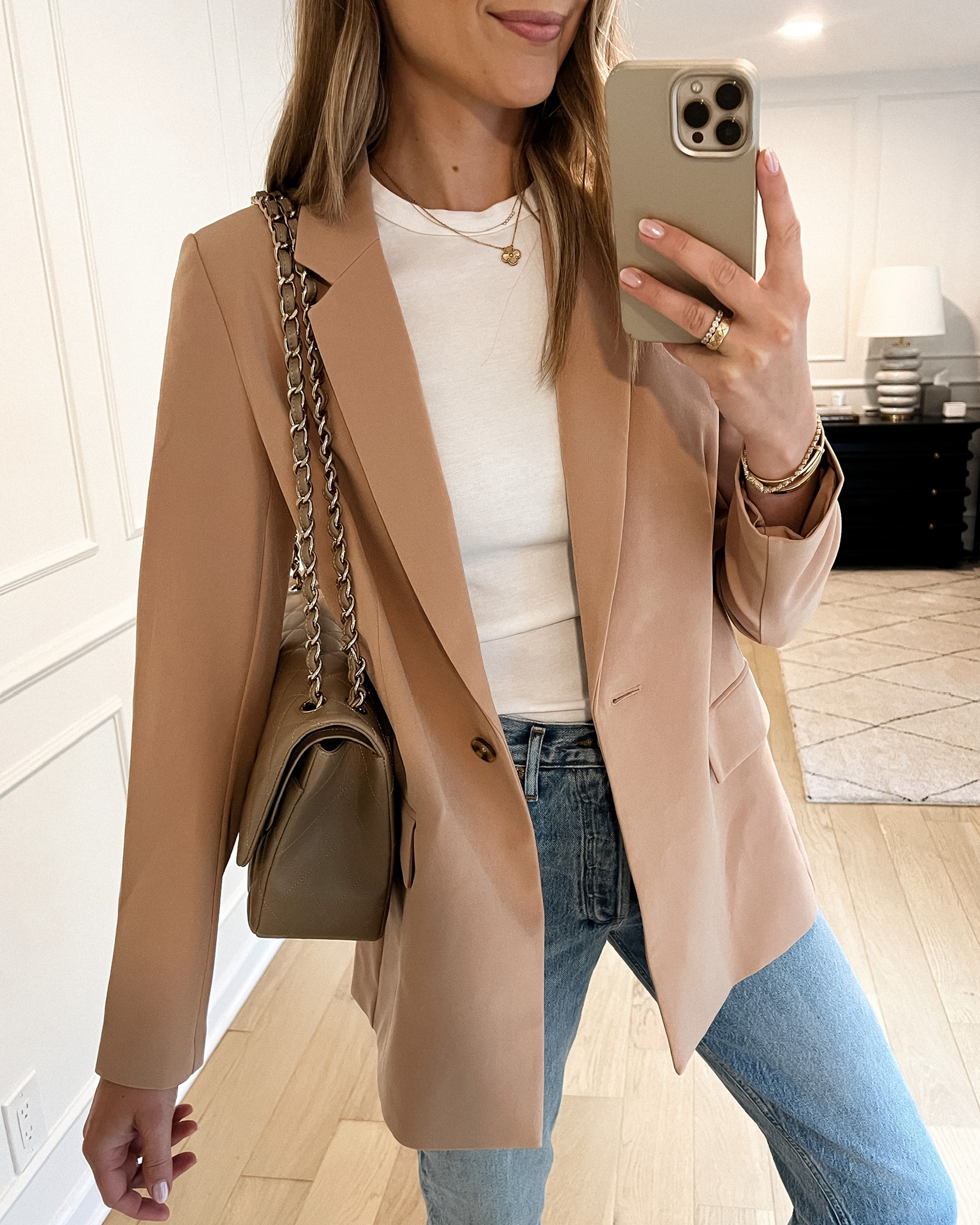 Fashion Jackson Wearing Amazon Drop Camel Blazer White Tshirt AGOLDE Fen Jeans Veja Esplar Sneakers