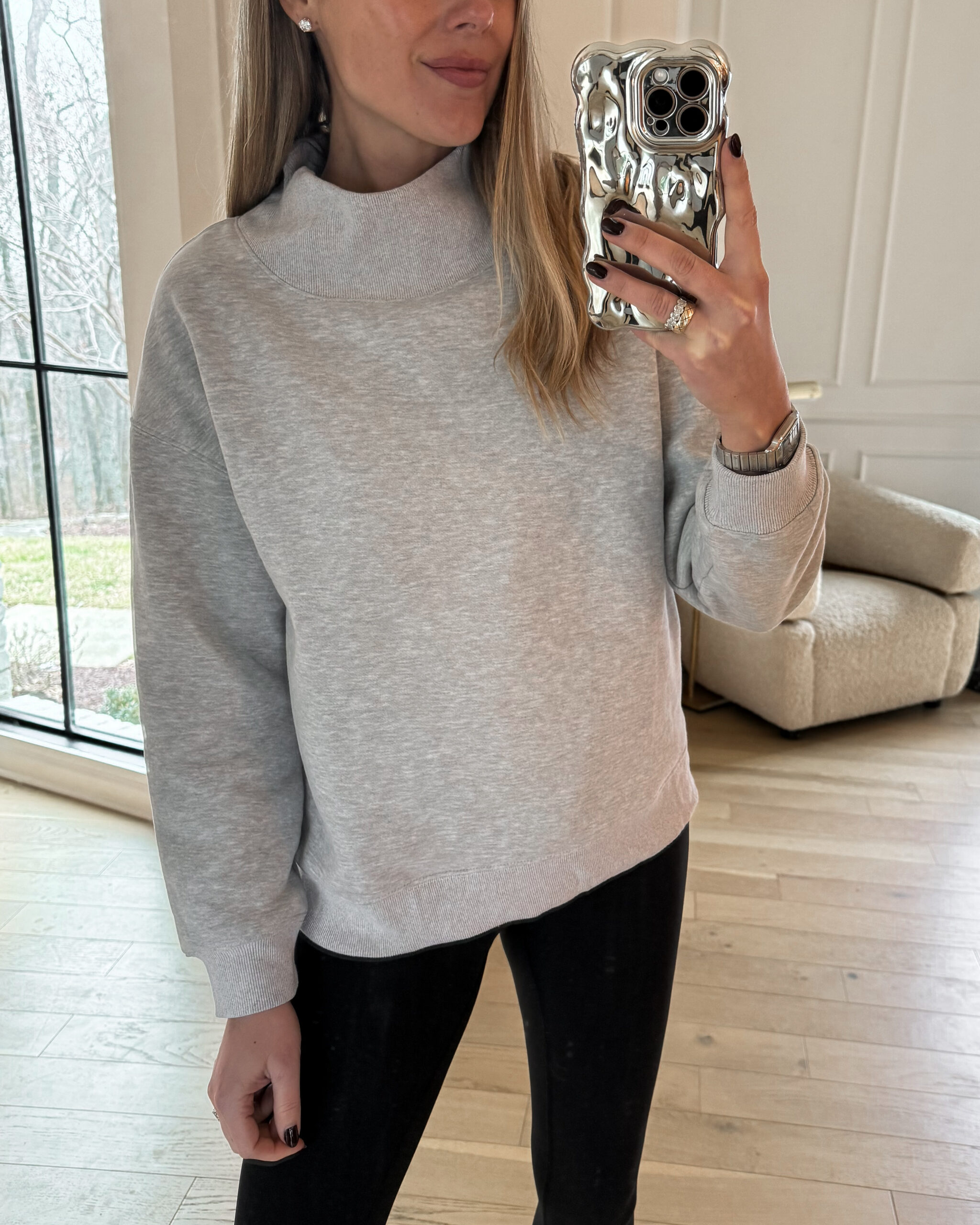 Fashion Jackson wearing grey mockneck sweatshirt amazon