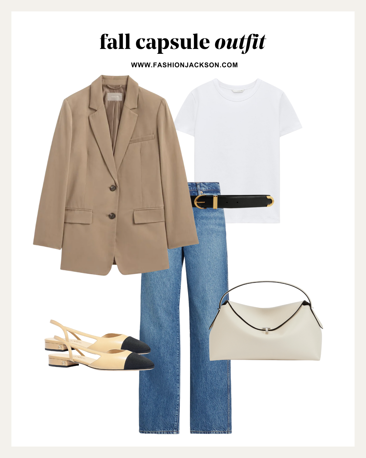 fall capsule wardrobe camel boyfriend blazer outfit
