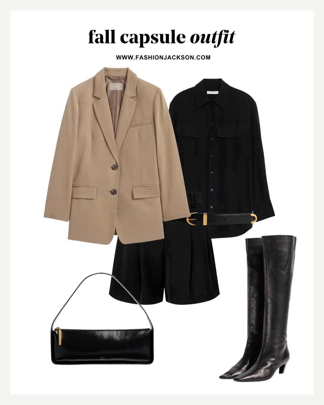 fall capsule wardrobe camel boyfriend blazer outfit