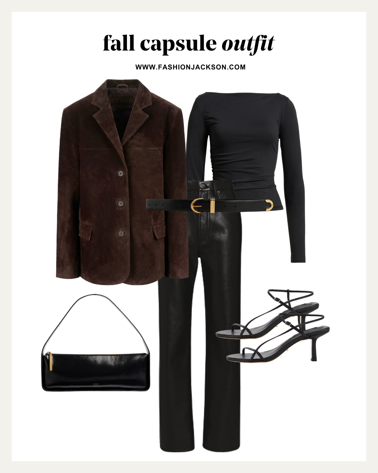 fall capsule wardrobe brown suede blazer outfit