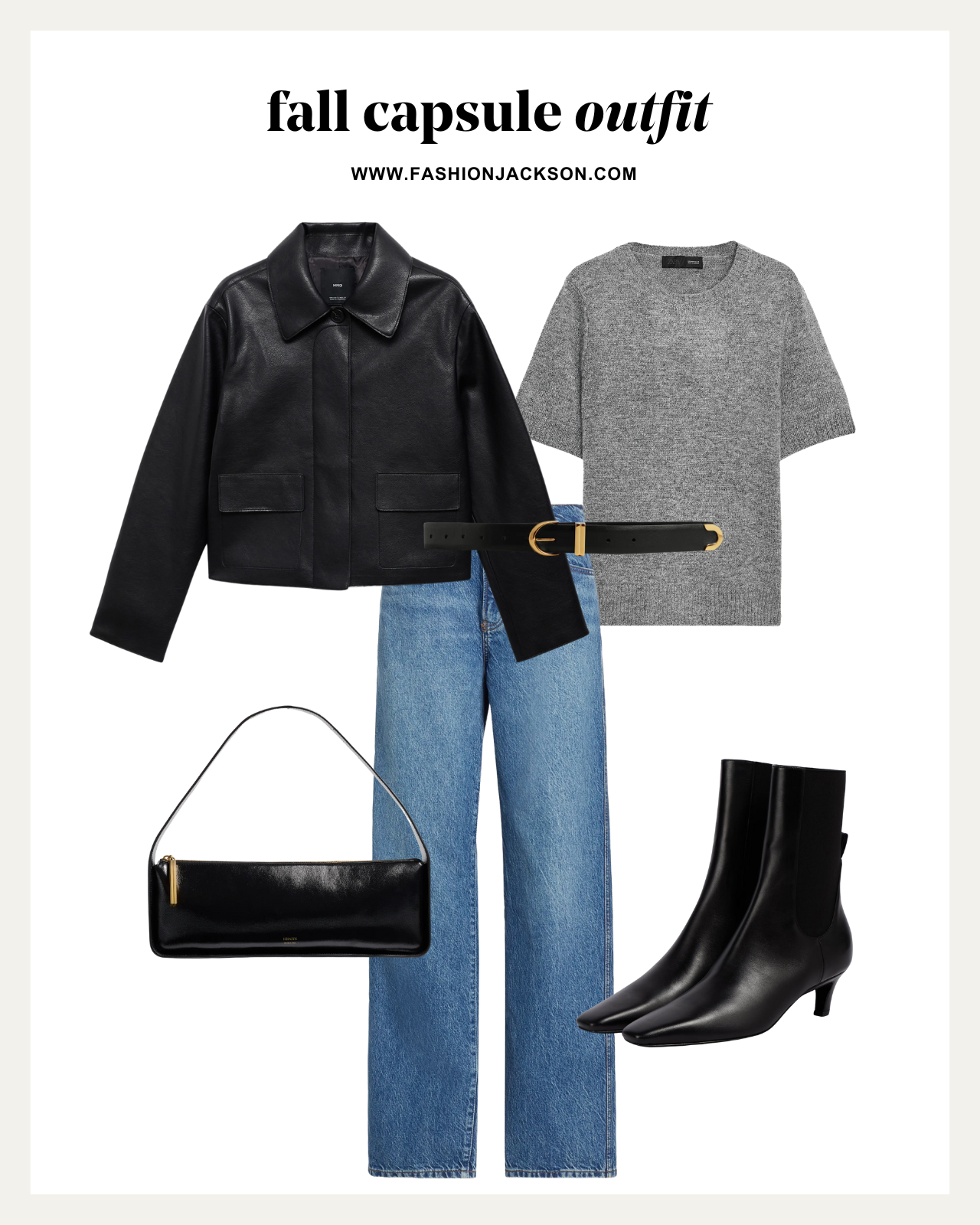 fall capsule wardrobe black leather jacket outfit