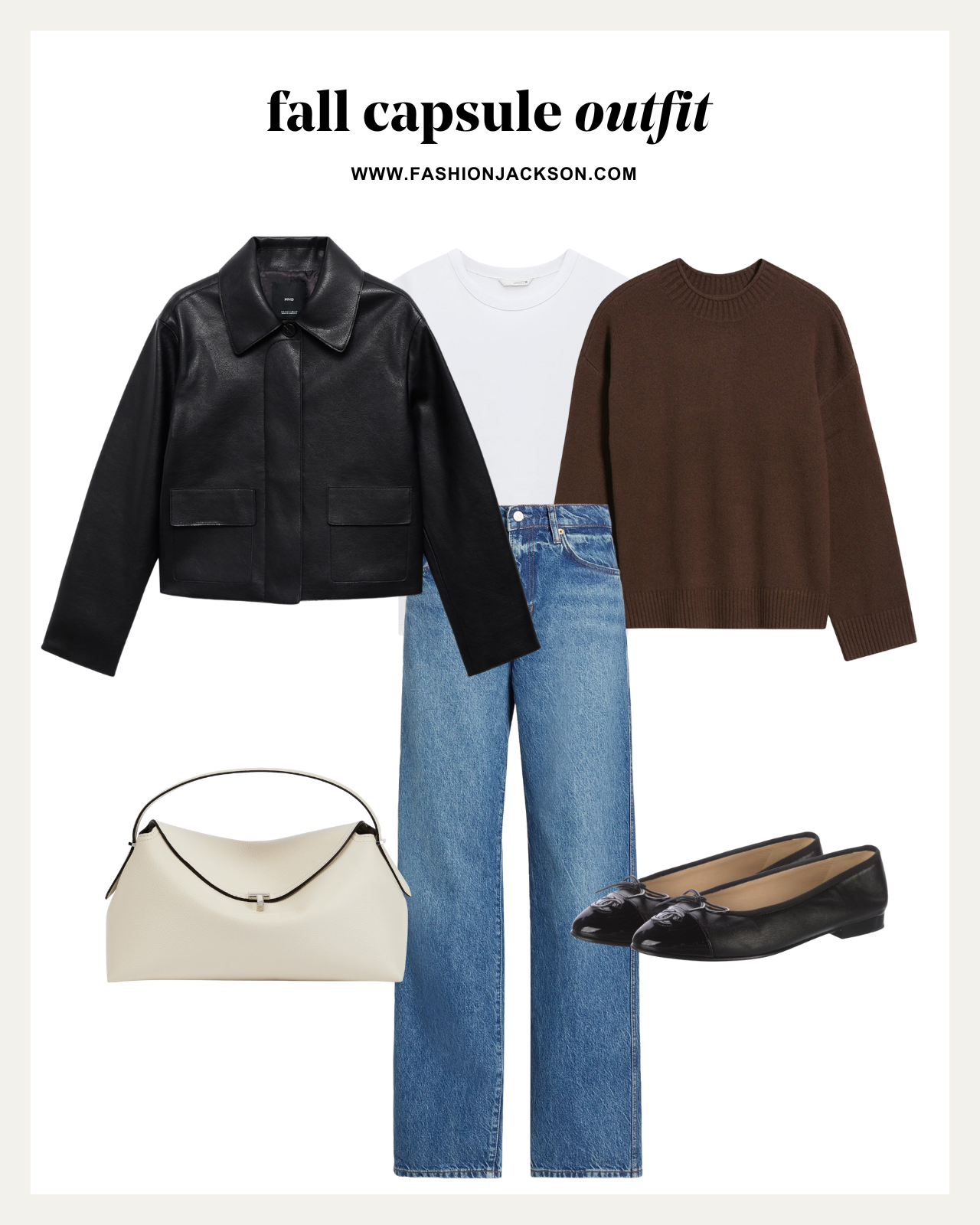 fall capsule wardrobe black leather jacket outfit