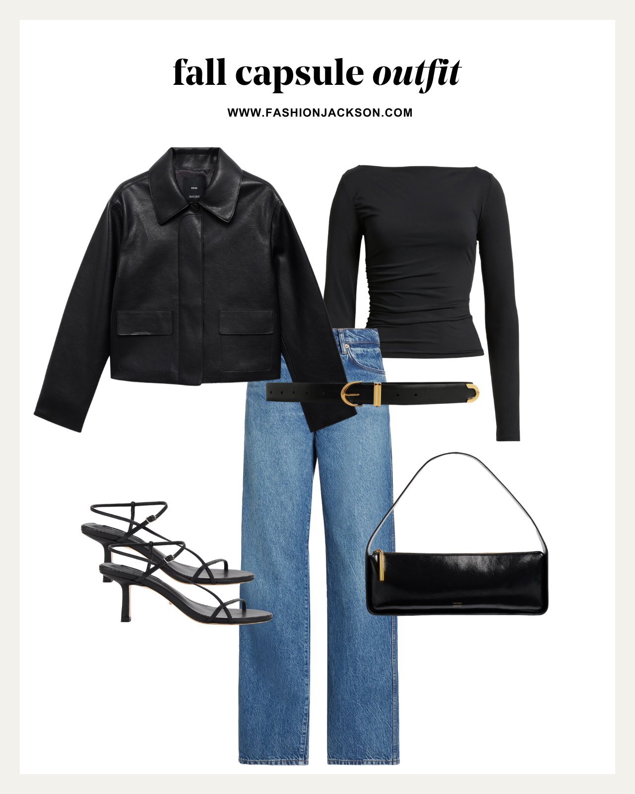 fall capsule wardrobe black leather jacket outfit