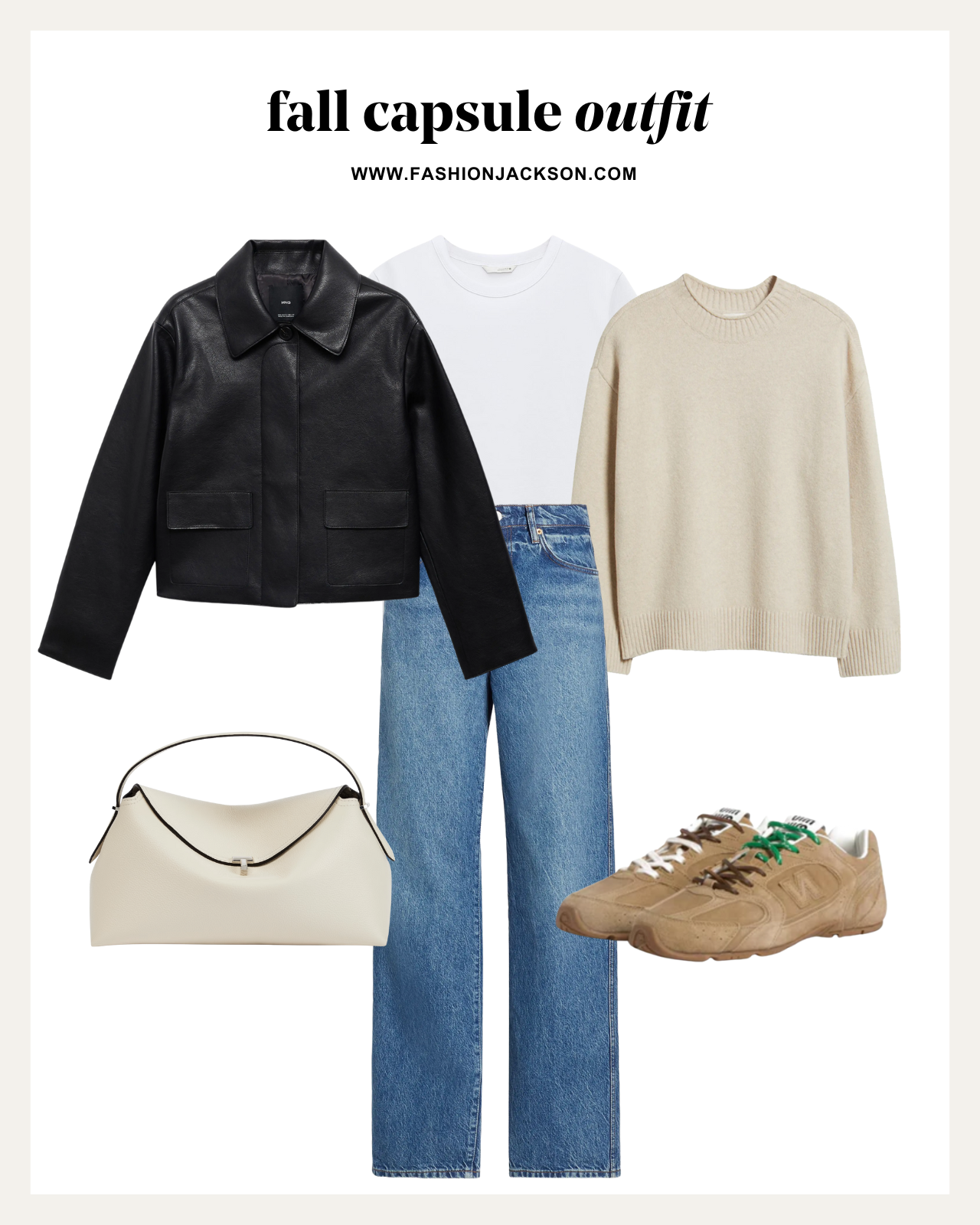 fall capsule wardrobe black leather jacket outfit