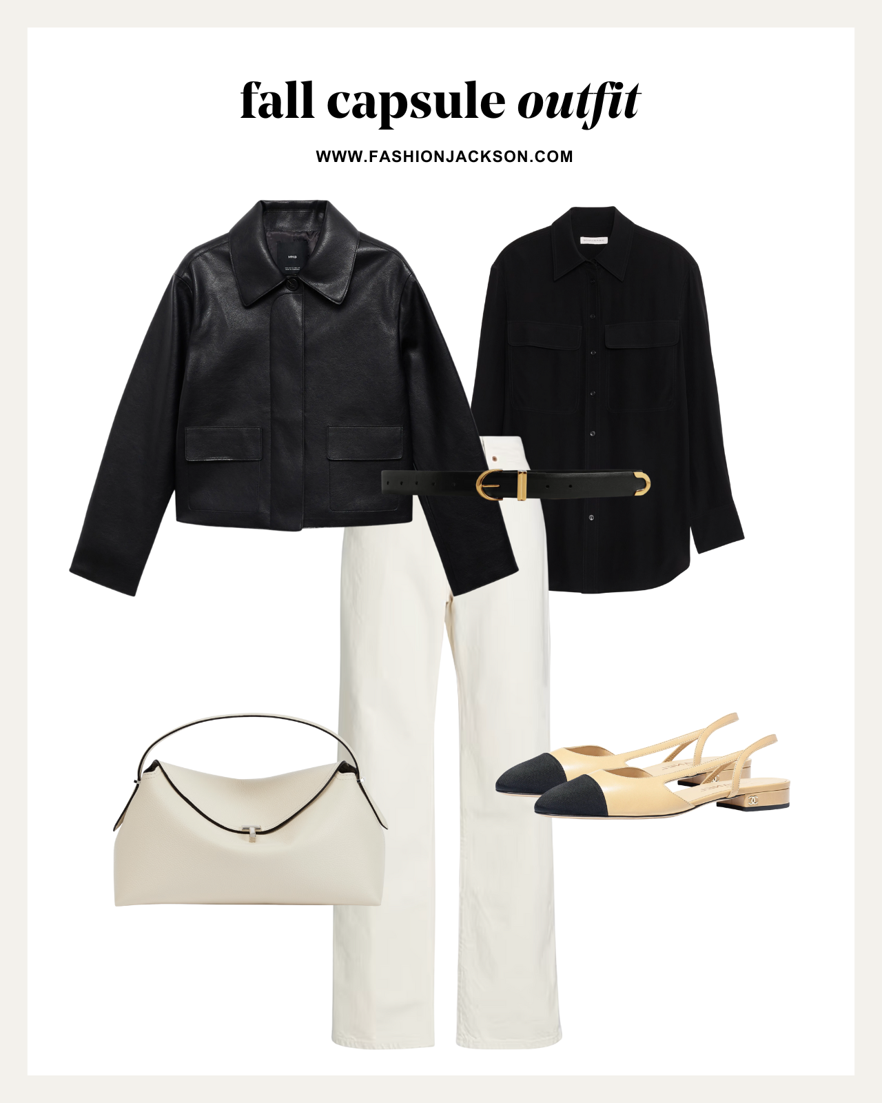 fall capsule wardrobe black leather jacket outfit