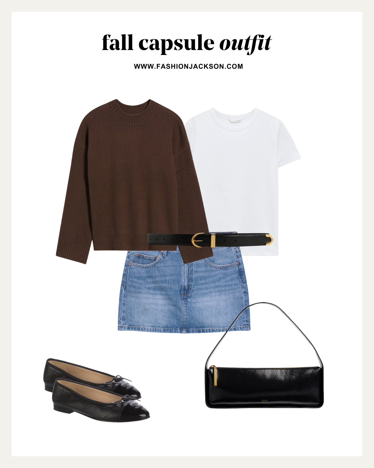 fall capsule wardrobe denim mini skirt outfit